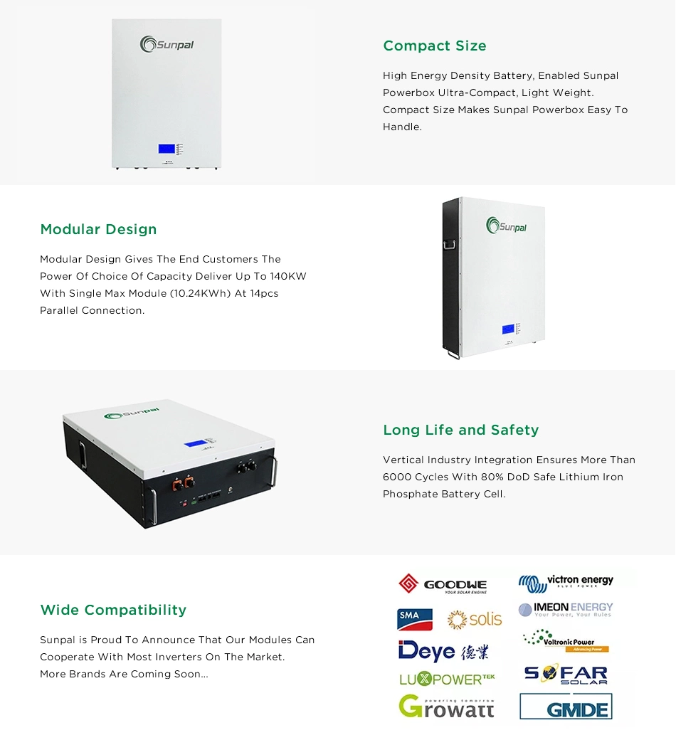 Sunpal Powerwall 10kwh 20kwh Photovoltaic LiFePO4 Battery 48V 51.2V Battery for Household Use